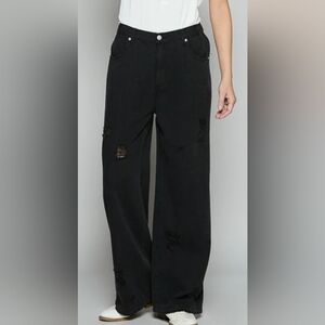 NEW POL Black Distressed Wide Leg Womens Jeans